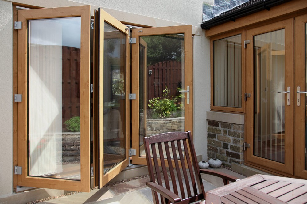 Irish Oak PVCu bi-fold doors.