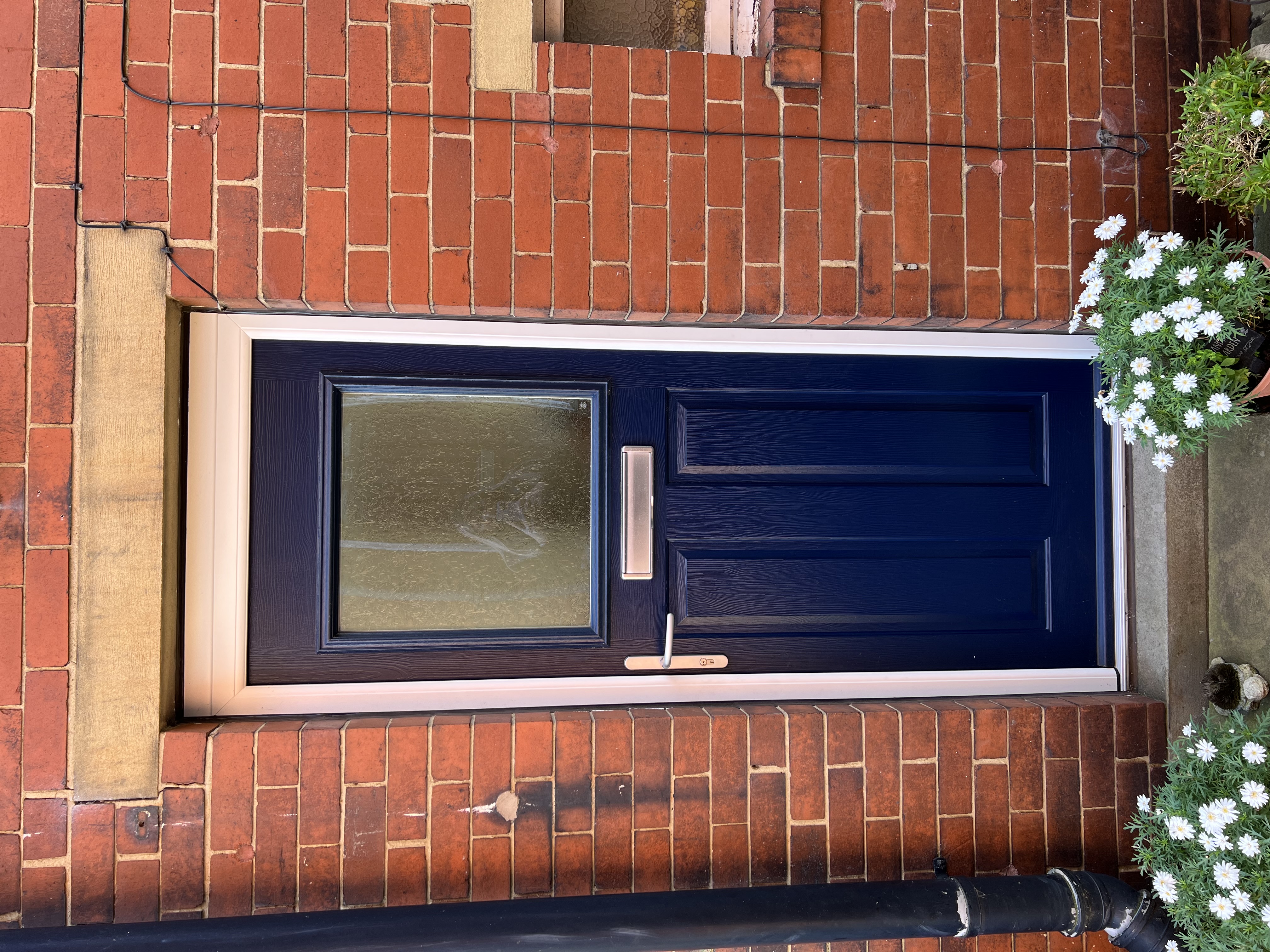 Stirling composite door in Blue with Oakleaf glass