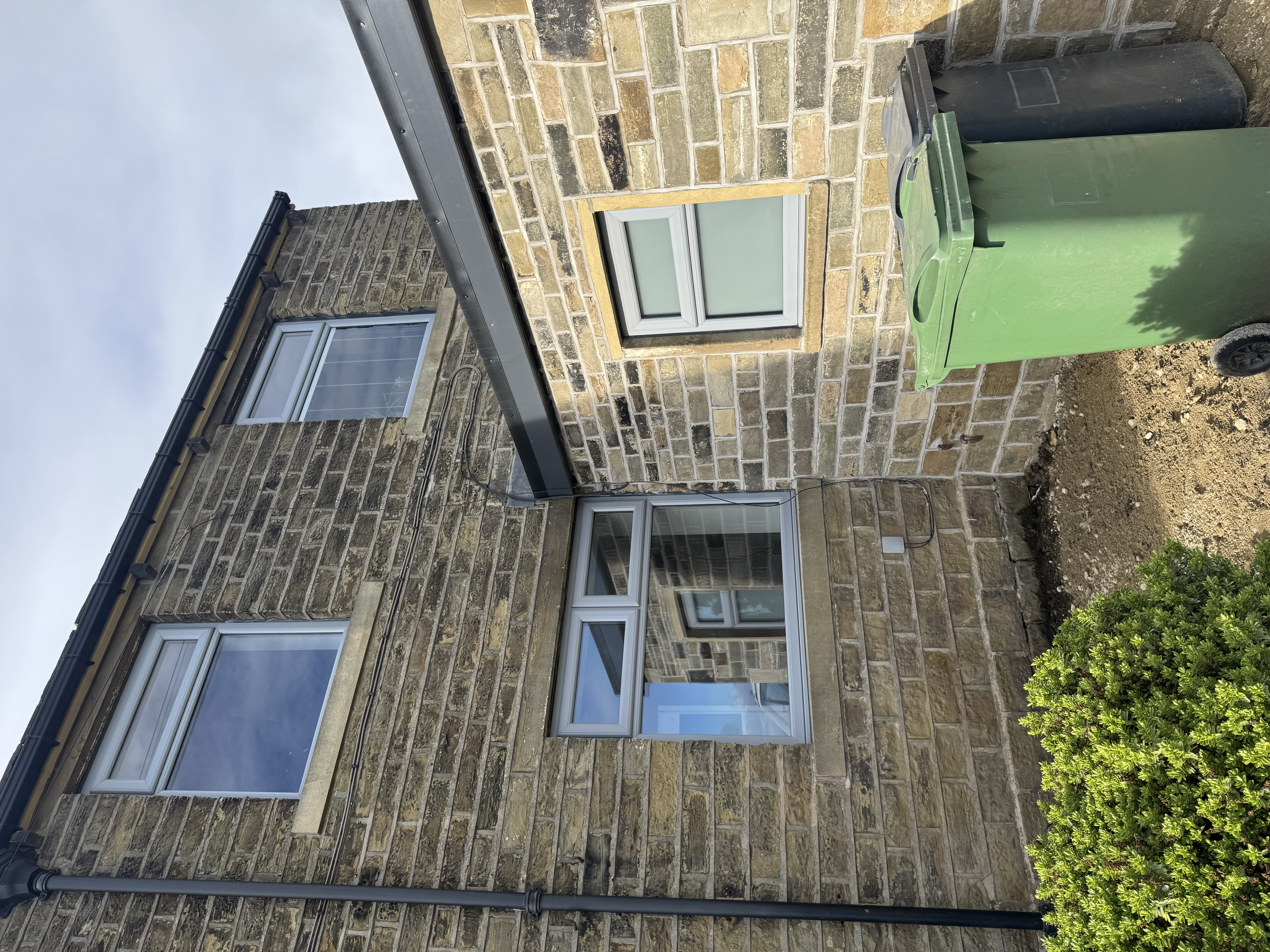 French Grey uPVC windows, satin glass, integrated blind and clear glass