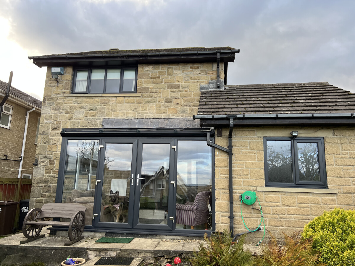 Anthracite grey conservatory with French doors