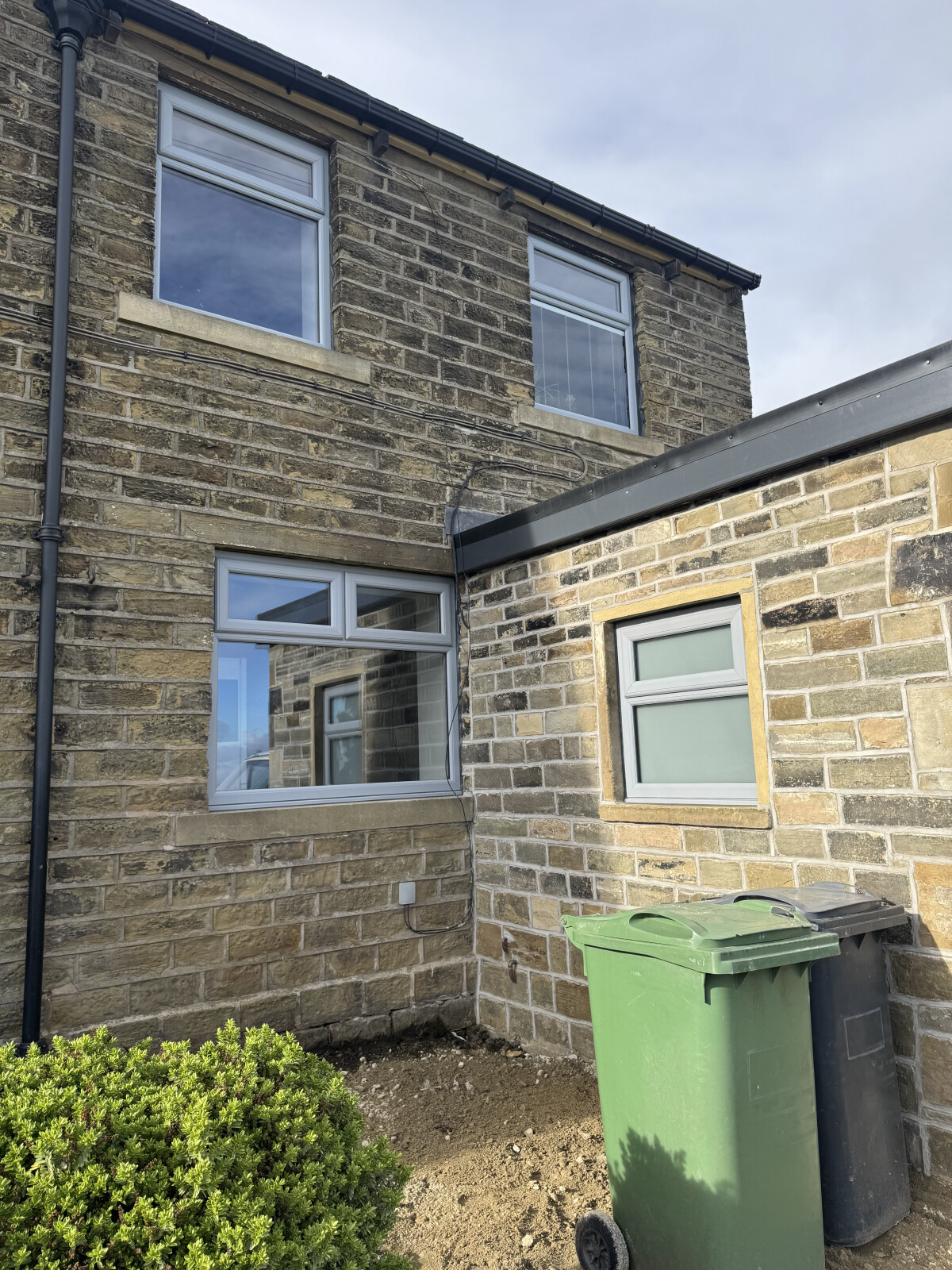 French Grey uPVC windows, satin glass, integrated blind and clear glass